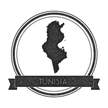 Retro sıkıntılı Tunus rozeti ile harita Hipster lastik damgası ile ülke adı afiş vektör yuvarlak