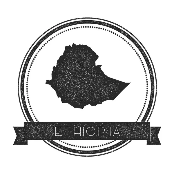 국가 이름 배너와 도장 라운드 Hipster 지도와 레트로 고민된 에티오피아 배지 — 스톡 벡터