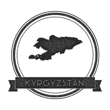 Retro sıkıntılı Kırgızistan rozeti ile harita Hipster yuvarlak lastik damgası ile ülke adı bayrak