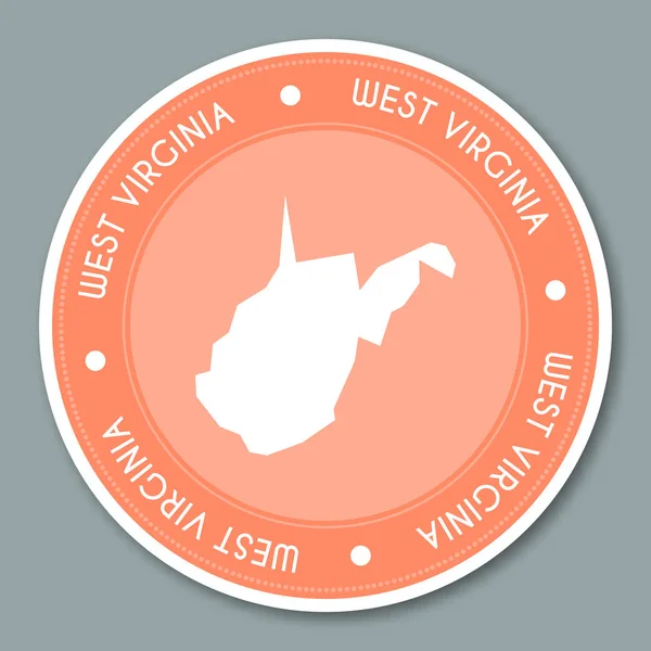 West virginia label flach aufkleber design patriotisch us staat karte rund lable runde abzeichen vektor — Stockvektor
