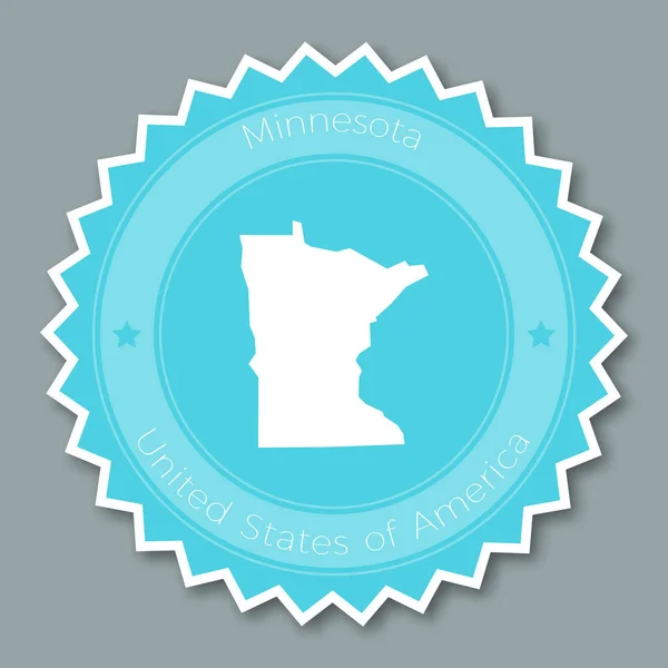 Minnesota abzeichen flaches design rund flachen stil aufkleber in trendigen farben mit der staatlichen karte und name — Stockvektor