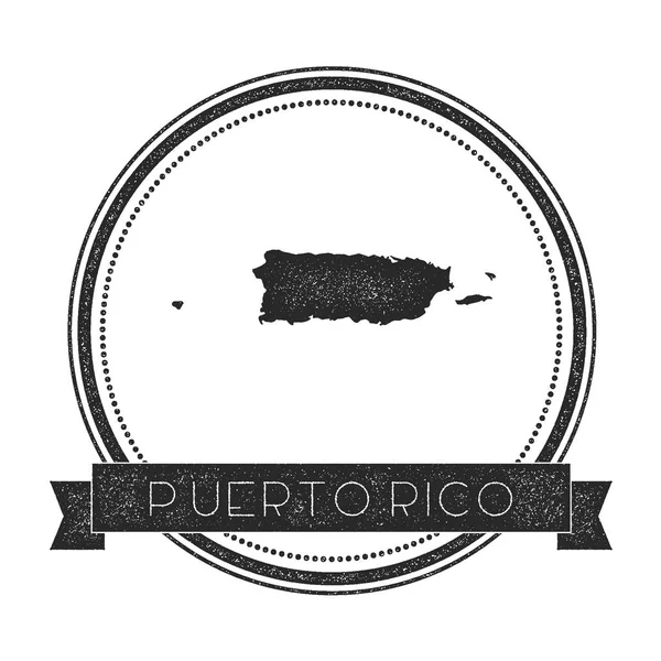 Ретро испортил значок Пуэрто-Рико с картой Хипстера и баннером с названием страны — стоковый вектор