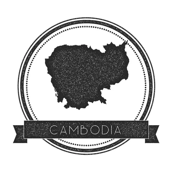 Badge Cambodge en détresse rétro avec carte Timbre en caoutchouc rond Hipster avec bannière de nom de pays — Image vectorielle