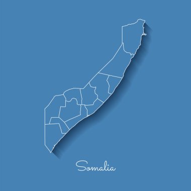 Somali bölgesi harita mavi beyaz anahat ve gölge üzerinde mavi arka plan detaylı Somali Haritası