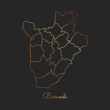 Burundi bölgesi harita altın gradyan anahat Burundi bölgeler ayrıntılı haritası koyu arka plan üzerinde