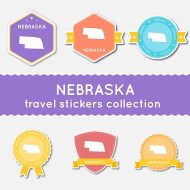 Nebraska Eyalet harita ve adı düz malzeme çıkartma koleksiyonu büyük çıkartmaları kümesi bizimle seyahat