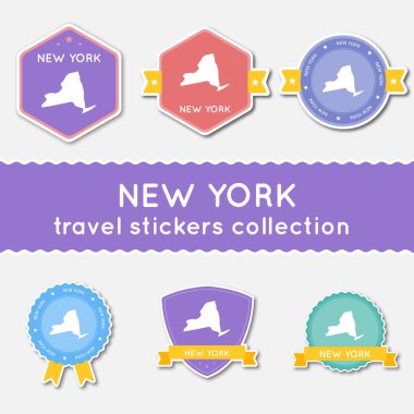 New York eyalet harita ve adı düz malzeme çıkartma koleksiyonu büyük çıkartmaları kümesi bizimle seyahat