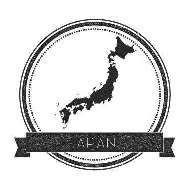 Retro sıkıntılı Japonya rozeti ile harita Hipster lastik damgası ile ülke adı afiş vektör yuvarlak