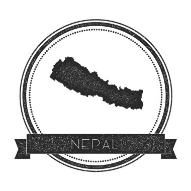 Retro sıkıntılı Nepal rozeti ile harita Hipster lastik damgası ile ülke adı afiş vektör yuvarlak