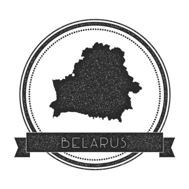 Retro sıkıntılı Beyaz Rusya rozeti ile harita Hipster lastik damgası ile ülke adı afiş vektör yuvarlak