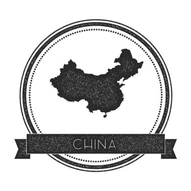 Retro sıkıntılı Çin rozeti ile harita Hipster lastik damgası ile ülke adı afiş vektör yuvarlak