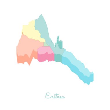Eritre bölgelerinde vektör harita Eritre bölgesi harita renkli izometrik en iyi görünümü ayrıntılı