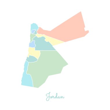 Jordan bölgesi Jordan bölgeleri vektör çizim beyaz anahat Detaylı Haritası ile renkli göster
