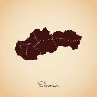 Slovakya Bölgesi harita retro tarzı kahverengi anahat eski kağıt arka planda ayrıntılı harita Slovakya