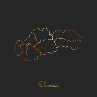 Slovakya Bölgesi harita altın gradyan anahat koyu arka plan detaylı harita Slovakya bölgeler üzerinde