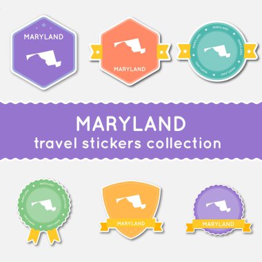 Maryland devlet harita ve adı düz malzeme çıkartma koleksiyonu büyük çıkartmaları kümesi bizimle seyahat