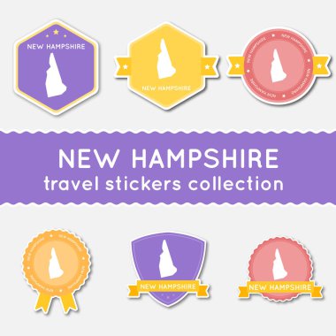 New Hampshire seyahat çıkartma koleksiyonu büyük çıkartmaları kümesi bizimle devlet harita ve adı düz