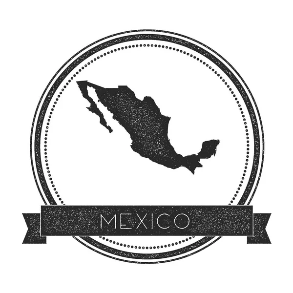 Emblema México retro angustiado com mapa Carimbo de borracha redondo Hipster com vetor de bandeira de nome do país — Vetor de Stock