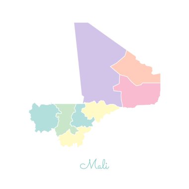 Mali bölge Mali bölgeleri vektör çizim beyaz anahat Detaylı Haritası ile renkli göster