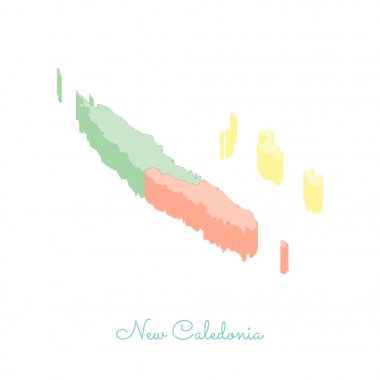 Yeni Kaledonya bölgelerinde vektör harita Yeni Kaledonya bölgesi harita renkli izometrik en iyi görünümü ayrıntılı