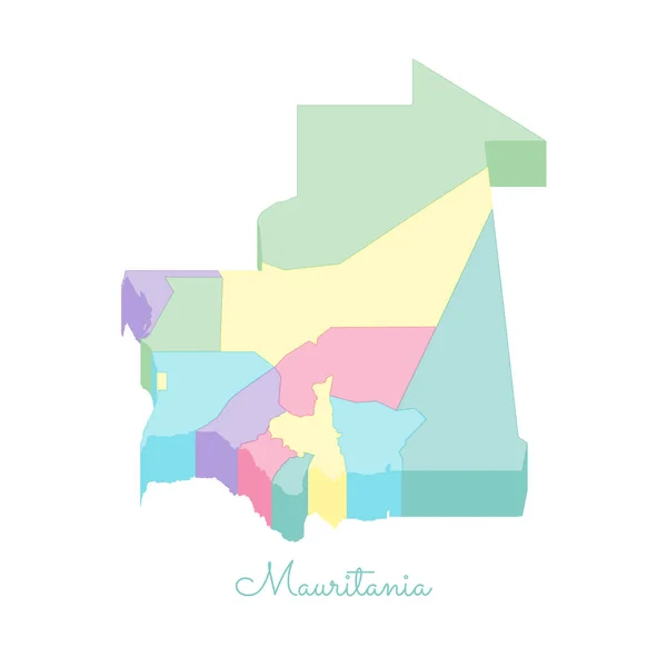 Mauritania mapa regional vista superior isométrica colorida Mapa detallado de Mauritania regiones Vector — Vector de stock