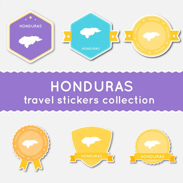 Honduras utazási matrica gyűjtemény nagy csoportja, böllér-val ország megjelenítése és a név lapos anyagok — Stock Vector