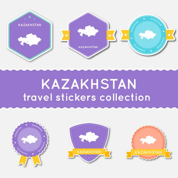カザフスタン旅行ステッカー コレクション国地図と名前のフラット素材とステッカーの大きなセット — ストックベクタ