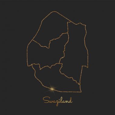 Svaziland bölgesi harita altın glitter anahat parlak yıldız koyu arka planda ayrıntılı göster