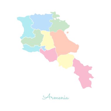 Ermenistan bölgesi Haritası ayrıntılı Beyaz anahat ile renkli harita Ermenistan bölgeleri vektör