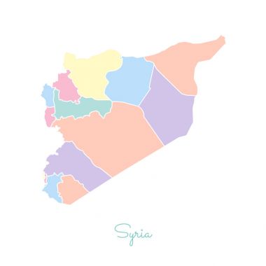 Suriye bölgesi Suriye bölgeler vektör çizim beyaz anahat Detaylı Haritası ile renkli göster