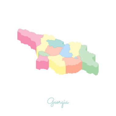 Georgia bölgelerinde vektör harita Georgia bölgesi harita renkli izometrik en iyi görünümü ayrıntılı