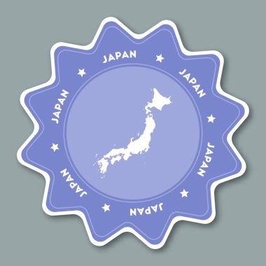 Harita etiket trendy renkler ülke adı ve harita ile yıldız şeklinde seyahat etiket-ebilmek var olmak içinde Japonya