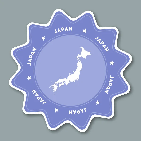 Japán megjelenítése matrica, csillag alakú utazási matrica megjelenítése, és az ország neve lehet divatos színekben — Stock Vector