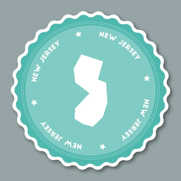 Нью-Джерси стикер плоский дизайн Круглый плоский стиль значки модных цветов с картой штата и — стоковый вектор