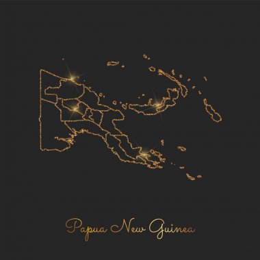 Papua Yeni Gine bölgesi harita altın glitter anahat koyu arka plan üzerinde parlak yıldız ile