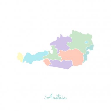 Avusturya bölgesi Haritası ayrıntılı Beyaz anahat ile renkli harita Avusturya bölgelerinde vektör
