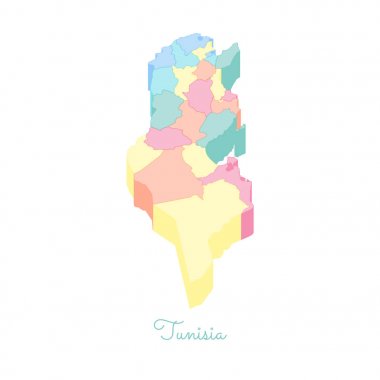 Tunus bölgelerinde vektör harita Tunus bölge harita renkli izometrik en iyi görünümü ayrıntılı