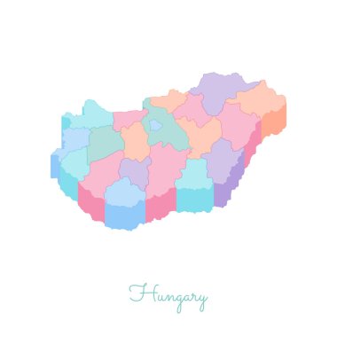 Macaristan bölgelerinde vektör harita Macaristan bölgesi harita renkli izometrik en iyi görünümü ayrıntılı