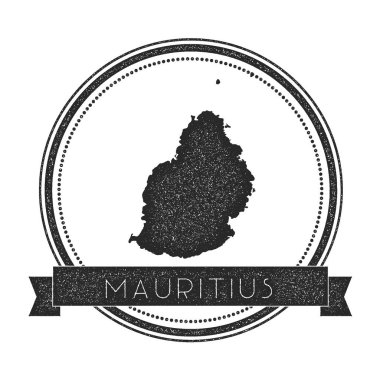 Mauritius Haritası damga Retro sıkıntılı Insignia Hipster rozeti ile metin afiş Adası vektör yuvarlak