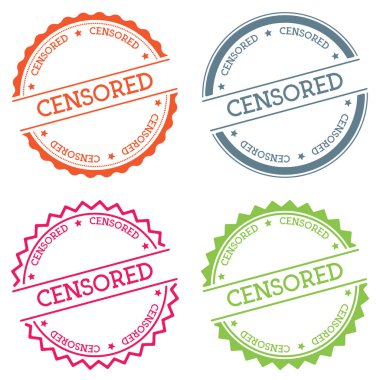 Düz beyaz arka plan üzerinde izole sansürlü rozet stil yuvarlak etiket metin dairesel amblemi ile