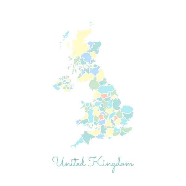 Mapa de la región del Reino Unido colorido con contorno blanco Mapa detallado de las regiones del Reino Unido — Vector de stock