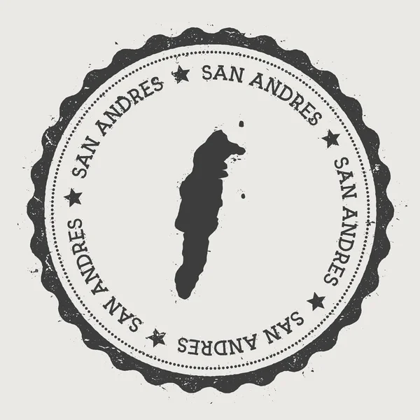 Etiqueta engomada San Andrés Hipster ronda sello de goma con mapa de la isla Muestra de pasaporte vintage con circular — Vector de stock