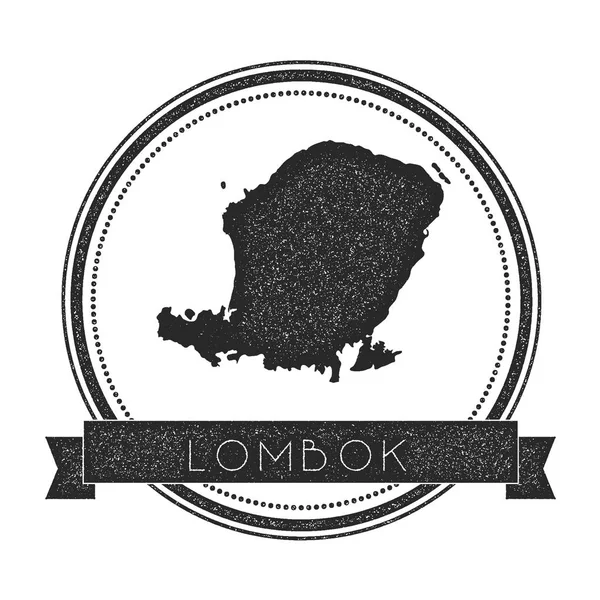 Lombok mapa sello retro angustiado insignia Hipster placa redonda con banner de texto Island vector — Vector de stock