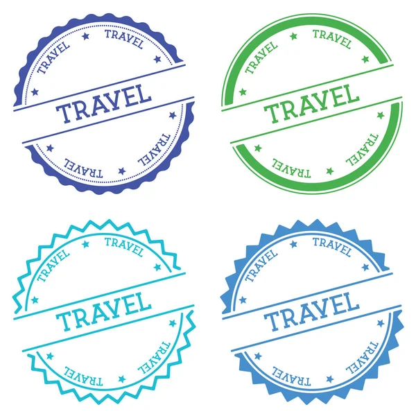 Emblema de viagem isolado no fundo branco Etiqueta redonda de estilo plano com vetor de emblema circular de texto — Vetor de Stock