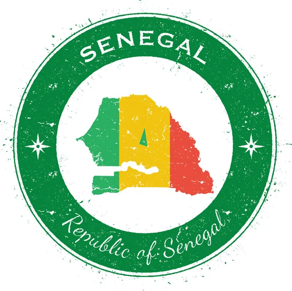 Insignia patriótica circular Senegal Sello de goma Grunge con mapa de bandera nacional y Senegal — Vector de stock