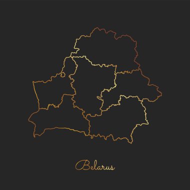 Beyaz Rusya bölge harita altın gradyan anahat üzerinde koyu arka plan Beyaz Rusya bölgeler ayrıntılı haritası