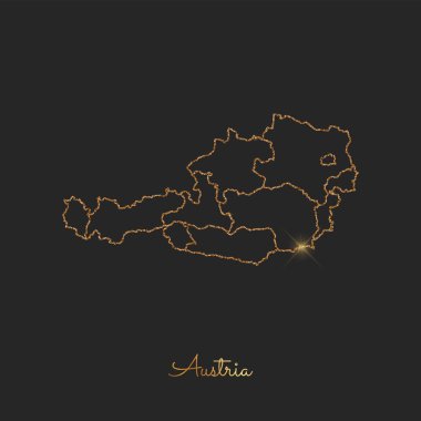Avusturya bölgesi harita altın glitter anahat parlak yıldız koyu arka planda ayrıntılı göster