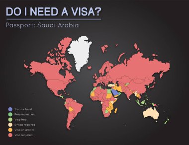 Suudi Arabistan Krallığı pasaport sahipleri yıl 2017 dünya harita infographics için vize bilgileri