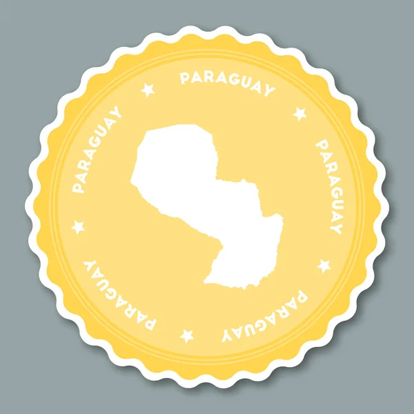 Adesivo design piatto Paraguay Distintivi rotondi in stile piatto di colori alla moda con mappa del paese e il nome — Vettoriale Stock