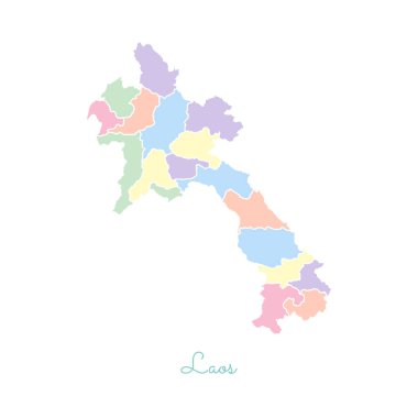 Laos bölge Laos bölgeleri vektör çizim beyaz anahat Detaylı Haritası ile renkli göster